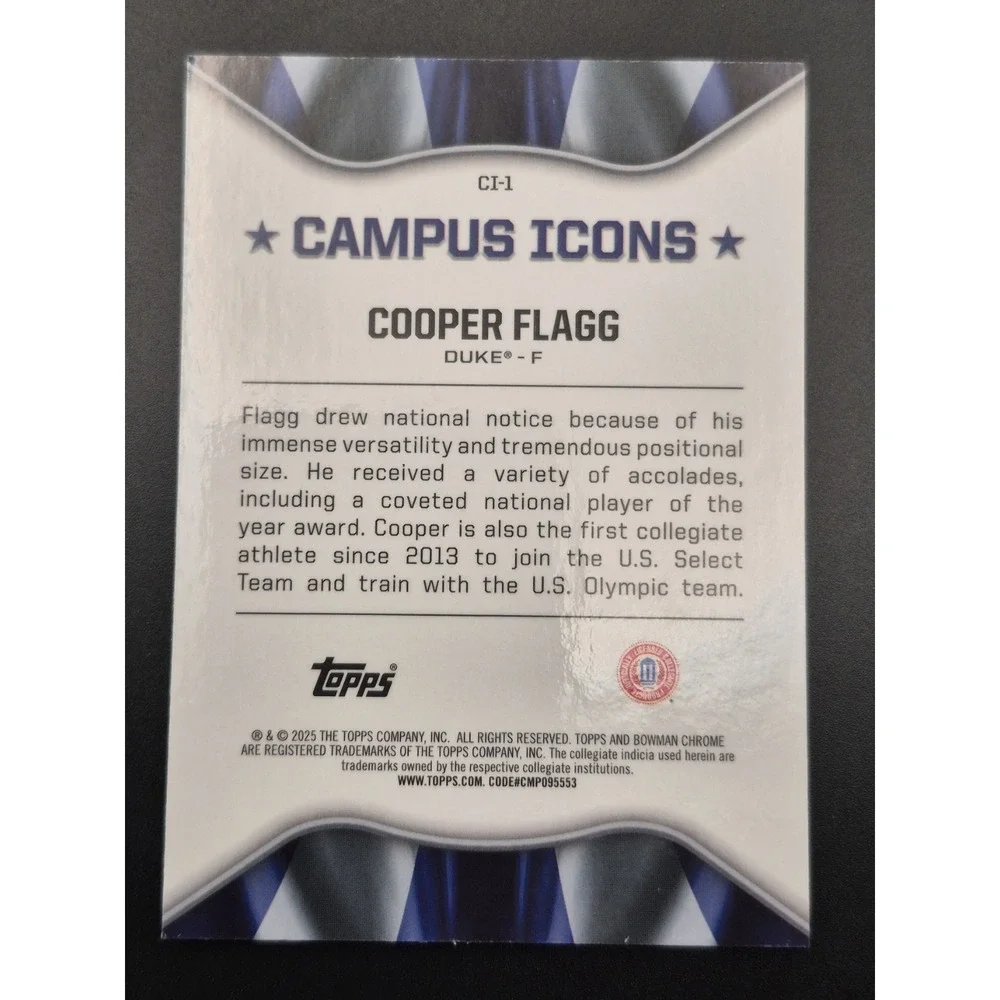 2025 Bowman U Chrome Cooper Flagg #CI-1 Campus Icons X-Fractor Duke Mavericks